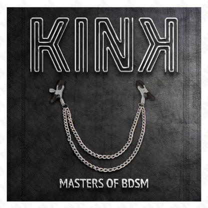 KINK - ZACISKI NA SUTKI Z 2 GRUBYMI ŁAŃCUCHAMI SREBRNE 20/23 CM