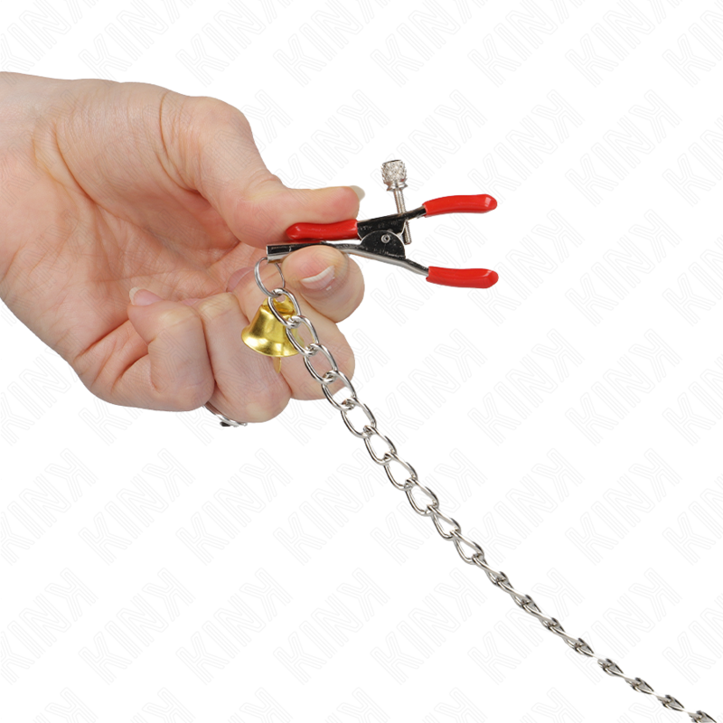 KINK - BELL POTRÓJNE ZACISKI NA SUTKI I ŁECHATĘ CZERWONE Z ŁAŃCUSZKIEM 30 CM