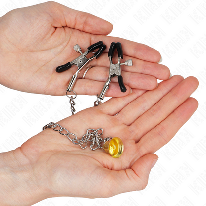 KINK - ZACISKI ŁAŃCUCHOWE NA SUTKĘ Z ZAWIESZKĄ W KSZTAŁCIE ROGU 30 CM