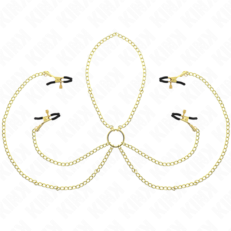 KINK - 4 ZACISKI NA SUTKI I ŁECHATKĘ REGULOWANE ZŁOTE