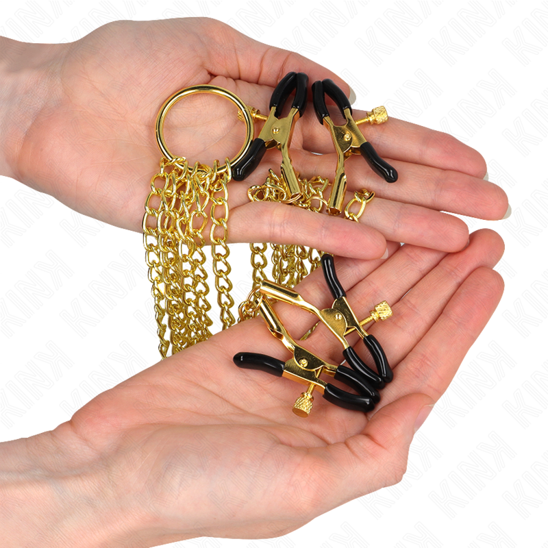 KINK - 4 ZACISKI NA SUTKI I ŁECHATKĘ REGULOWANE ZŁOTE