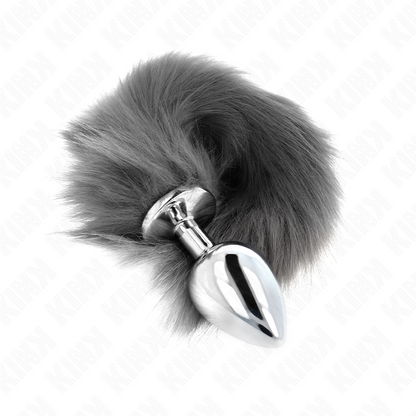 KINK - ZATYCZKA ANALNA ROZMIAR L 10 X 4 CM Z OGONEM SYNTETYCZNYM 40 CM SZARY I BIAŁY