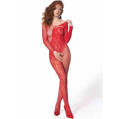 PASSION - BS 107 BODYSTOCKING CZERWONY JEDNORAZOWY ROZMIAR