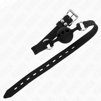 KINK - KNEBEL SILIKONOWY 55 x 2 CM Z KULECZKĄ 4 CM ROZMIAR S CZARNY REGULOWANY 35-51 CM