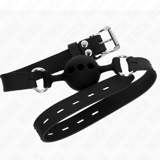 KINK - KNEBEL SILIKONOWY 55 x 2 CM Z KULECZKĄ 4 CM ROZMIAR S CZARNY REGULOWANY 35-51 CM