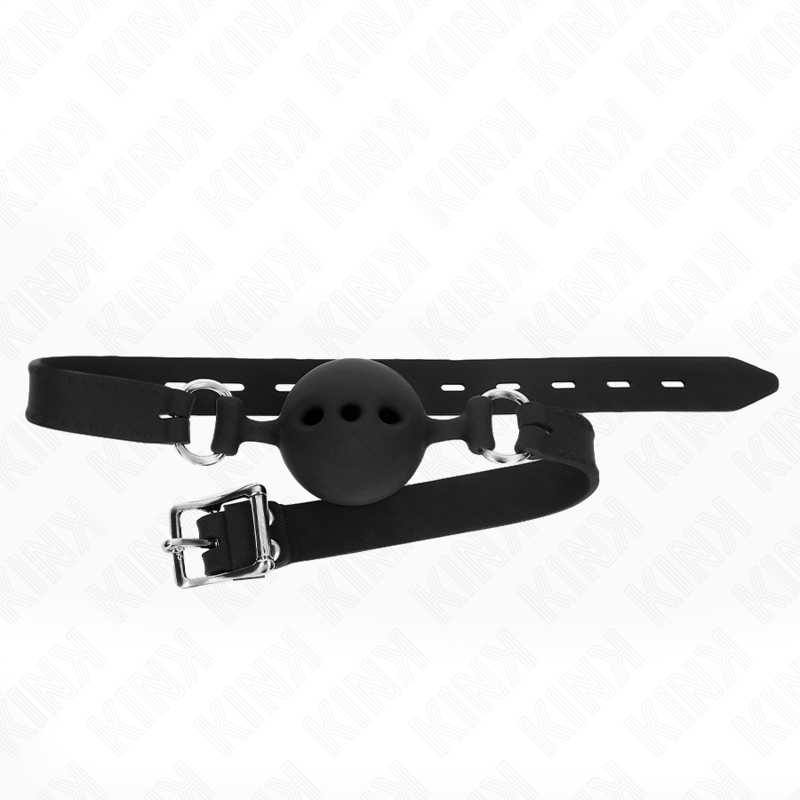 KINK - KNEBEL SILIKONOWY 55 x 2 CM Z 5 CM KULKĄ ROZMIAR L CZARNY REGULOWANY 35-51 CM