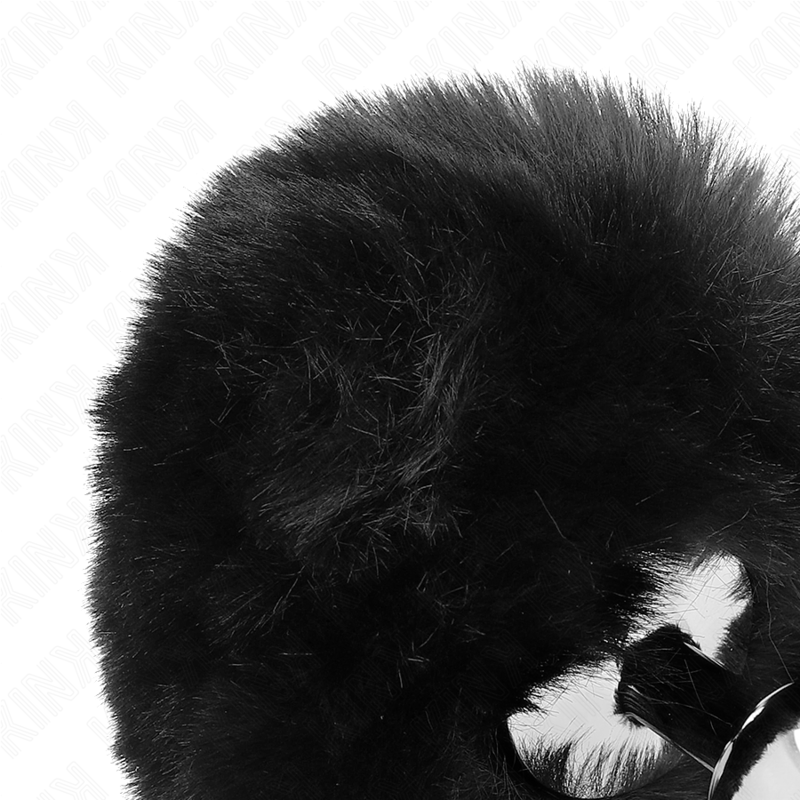 KINK - KOREK ZE STALI NIERDZEWNEJ 7 x 3 CM Z CZARNYM SZTUCZNYM FUTERKIEM OGON KRÓLIKA 8 CM