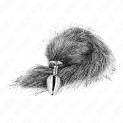 KINK - ZATYCZKA ANALNA ROZMIAR M 8 X 3,5 CM Z OGONEM SYNTETYCZNYM 40 CM SZARY