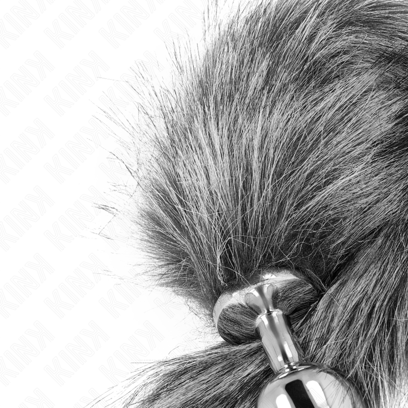 KINK - ZATYCZKA ANALNA ROZMIAR M 8 X 3,5 CM Z OGONEM SYNTETYCZNYM 40 CM SZARY