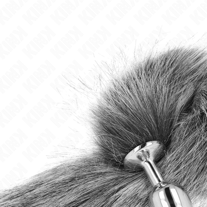 KINK - ZATYCZKA ANALNA ROZMIAR S 7 X 3 CM Z OGONEM SYNTETYCZNYM 40 CM SZARY