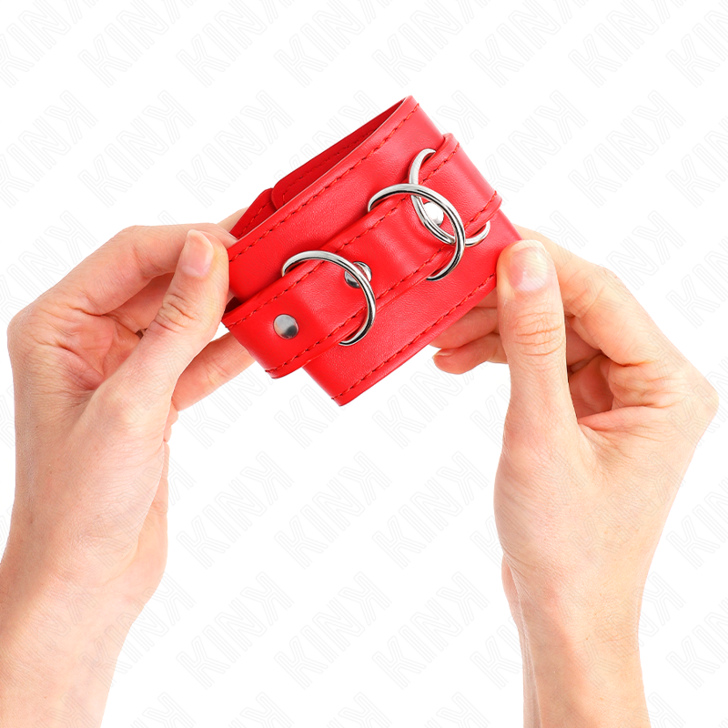 KINK - 3 regulowane opaski na nadgarstek z pierścieniami typu D, czerwone, 17,5-25 cm x 6 cm