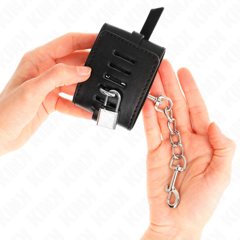 KINK - DELUXE BLOKOWANE KARABINEK NA NADGARSTEK CZARNY REGULOWANY 14,5-21 CM X 6 CM