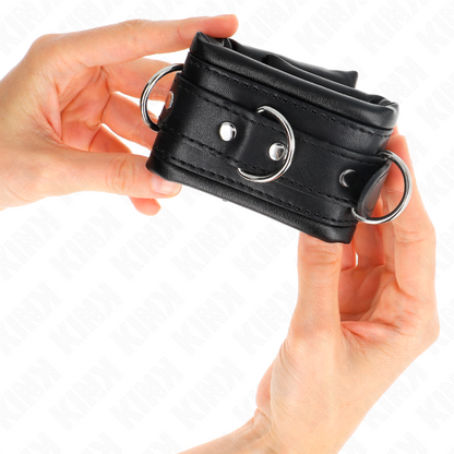 KINK - CIĘŻKIE KARABINEK NA NADGARSTKI Z PODSZEWKĄ Z CZARNEGO FUTRA REGULOWANY 20-30 CM X 6 CM