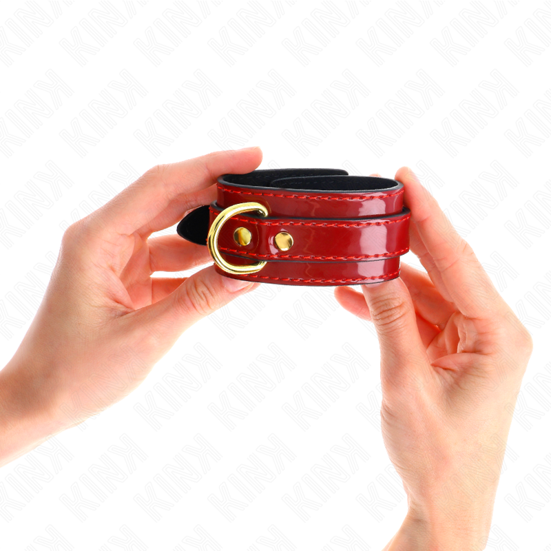 KINK - JOANNA ANGEL KAJDŹKI NA NADGARSTEKI CZERWONE REGULOWANE ZE ZŁOTYM ŁAŃCUCHEM 16,5-26 CM X 4 CM
