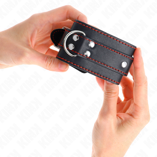 KINK - UCHWYTY NA NADGARSTKI CZARNE Z CZERWONĄ PODSZEWKĄ REGULOWANE 20-28 CM X 5,5 CM