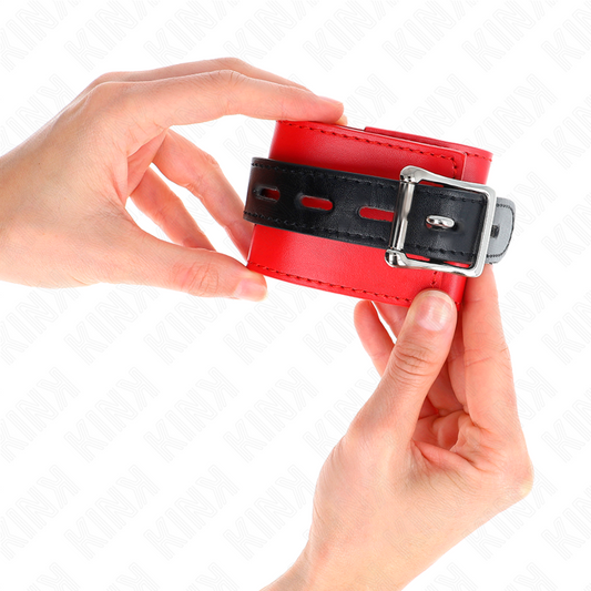 KINK - CZERWONE UCHWYTY NA NADGARSTKI Z CZARNYM PASKIEM REGULOWANE 17-28 CM X 6 CM