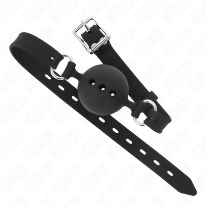 KINK - KNEBEL SILIKONOWY 55 x 2 CM Z KULECZKĄ 4,5 CM ROZMIAR M CZARNY REGULOWANY 35-51 CM