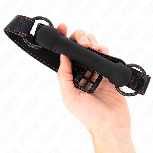 KINK - KNEBEL Z PASKIEM ZE SKÓRY CZARNY REGULOWANY 41-57 CM