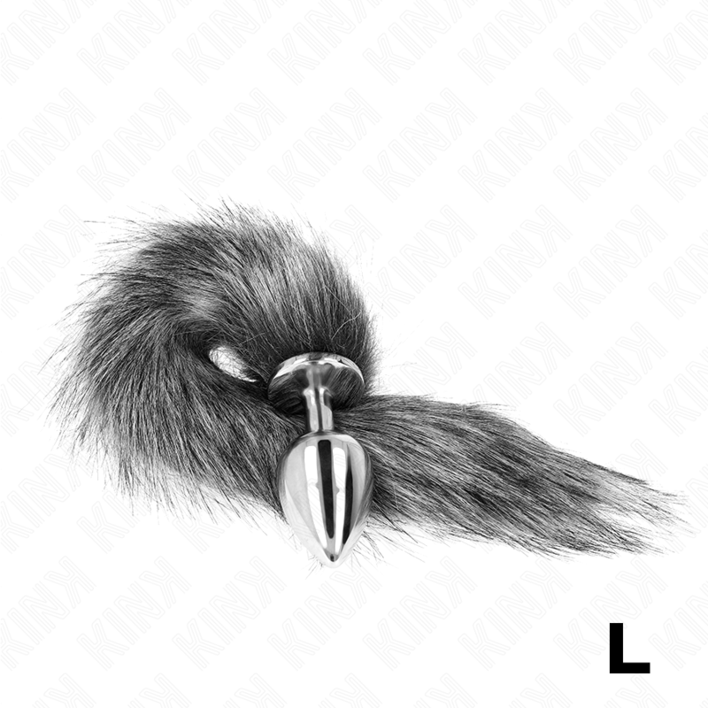 KINK - ZATYCZKA ANALNA ROZMIAR L 10 X 4 CM Z OGONEM SYNTETYCZNYM 40 CM SZARY