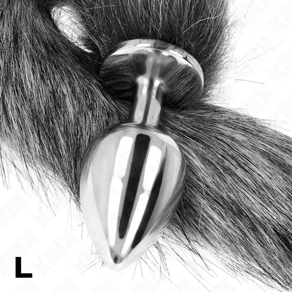 KINK - ZATYCZKA ANALNA ROZMIAR L 10 X 4 CM Z OGONEM SYNTETYCZNYM 40 CM SZARY