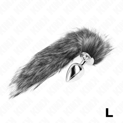 KINK - ZATYCZKA ANALNA ROZMIAR L 10 X 4 CM Z OGONEM SYNTETYCZNYM 40 CM SZARY