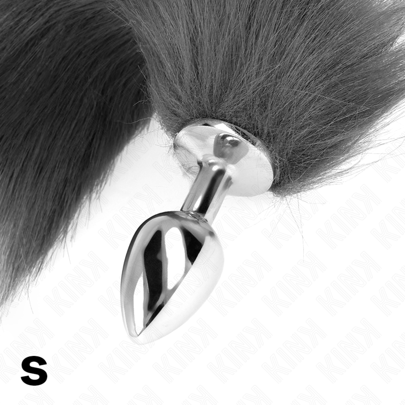 KINK - ZATYCZKA ANALNA ROZMIAR S 7 X 3 CM Z OGONEM SYNTETYCZNYM 40 CM SZARY I BIAŁY