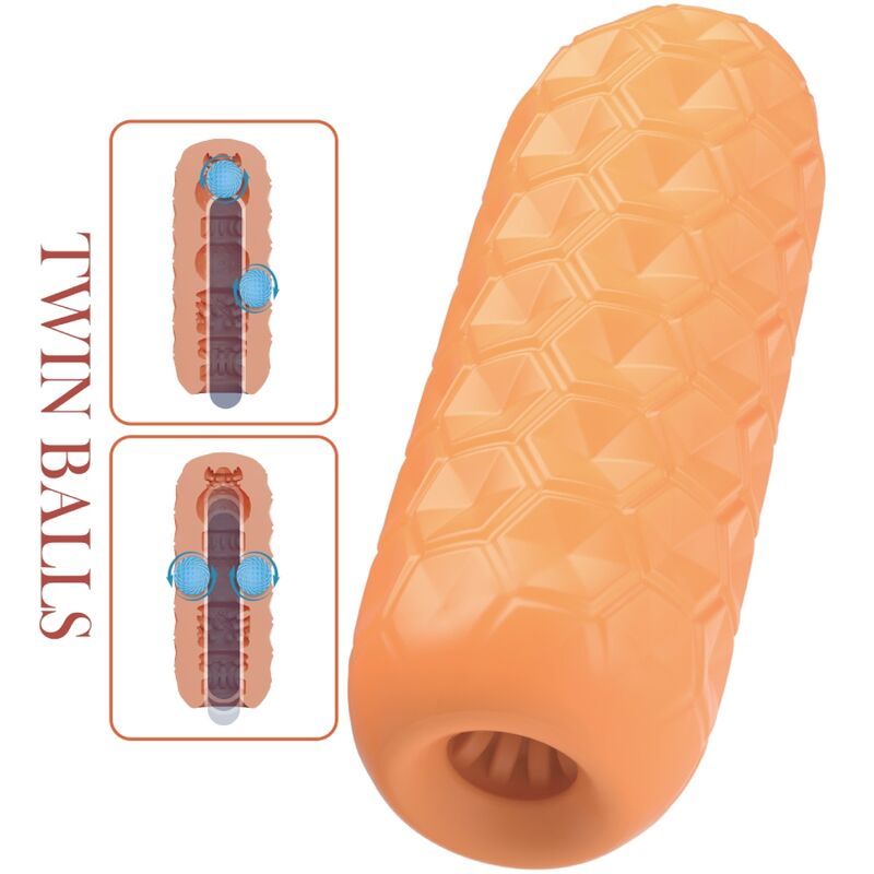 PRETTY LOVE - MĘSKI MASTURBATOR Z PODWÓJNYMI KULKAMI W KOLORZE POMARAŃCZOWYM