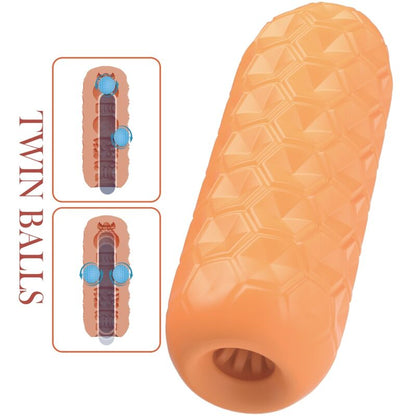 PRETTY LOVE - MĘSKI MASTURBATOR Z PODWÓJNYMI KULKAMI W KOLORZE POMARAŃCZOWYM