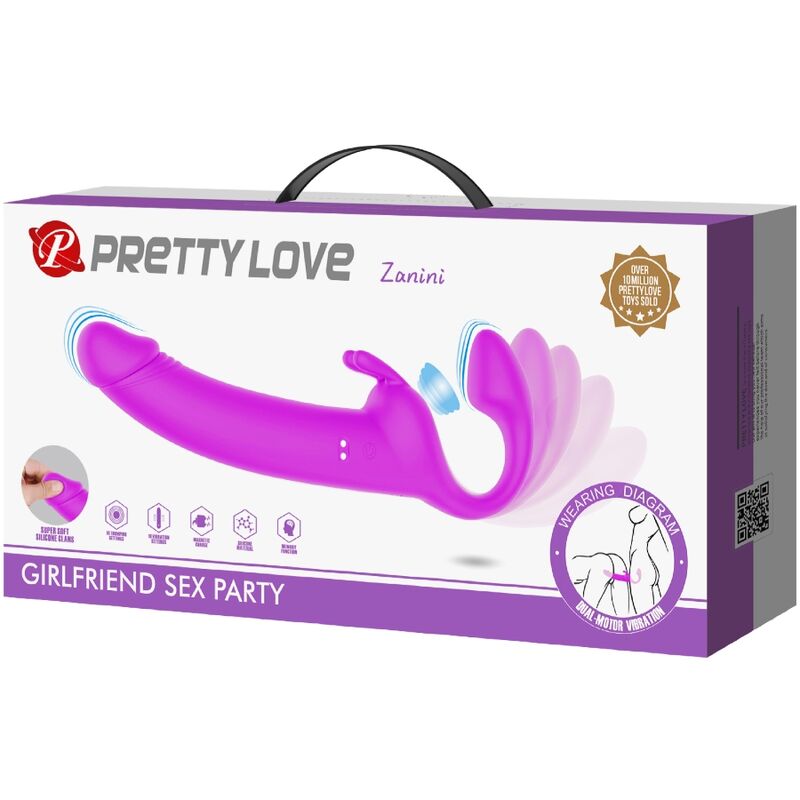 PRETTY LOVE - ZANINI BEZ RAMIĄCZEK STRAP-ON 10 WIBRACJI FIOLETOWY