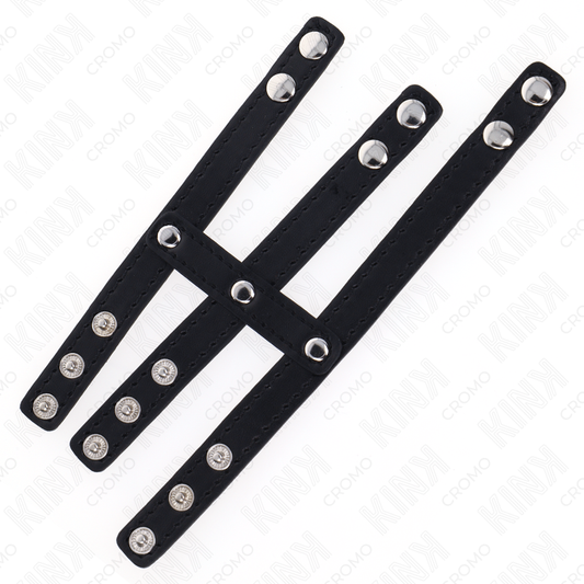 KINK - POTRÓJNY SKÓRZANY PIERŚCIEŃ NA PENISA Z ZAPIĘCIEM CIŚNIENIOWYM