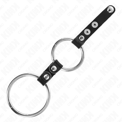 KINK - PODWÓJNY PENIS RING 3,8 CM NA 5 CM POŁĄCZONY SKÓRĄ