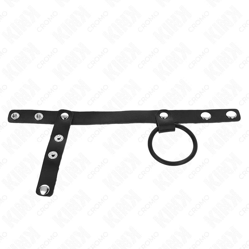 KINK - SILIKONOWY PIERŚCIEŃ NA PENISA 3,8 CM Z PRZEGRODĄ NA JĄDRA I PASKIEM SKÓRZANYM 22 X 1,5 CM