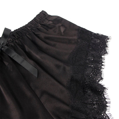 SUBBLIME - 953935 CODZIENNA JEDWABNA KOSZULKA NOCNA + KORONKOWE SPODNIE CZARNE S/M