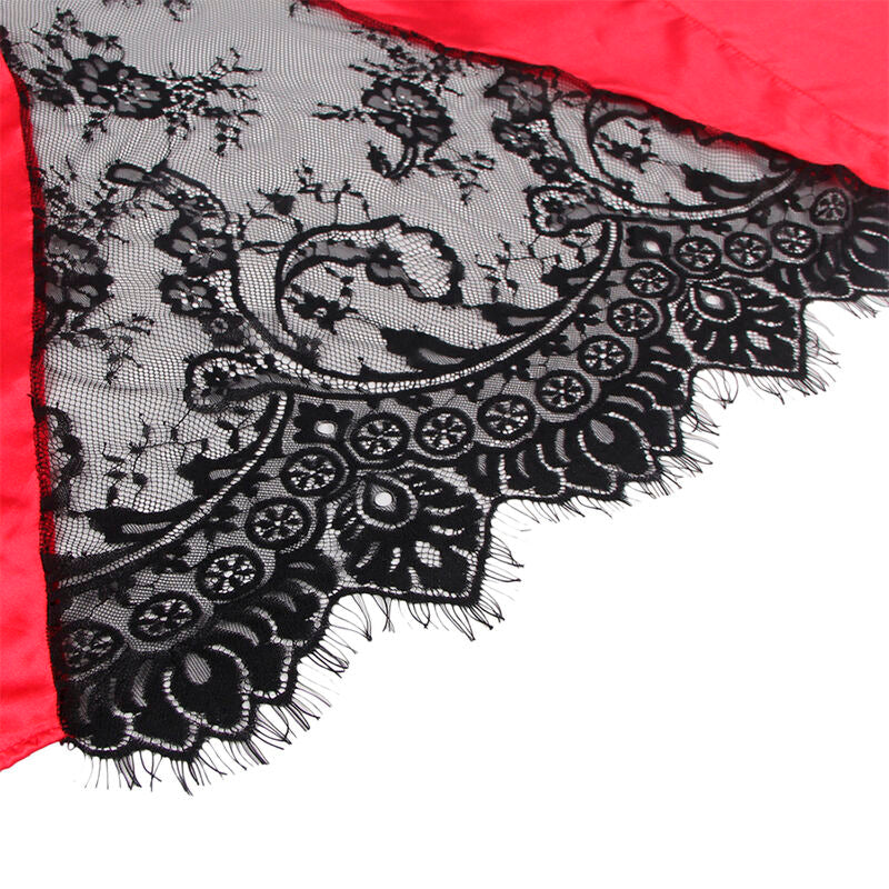 SUBBLIME - 954024 KORONKOWA BLUZKA Z PRZEŹROCZYSTYMI TYŁAMI + STRINGI CZERWONO-CZARNE L/XL