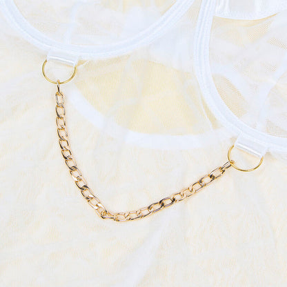 SUBBLIME - 954291 BODY Z ŁAŃCUCHAMI + PAS DO POŃCZOSZKÓW BIAŁE L/XL