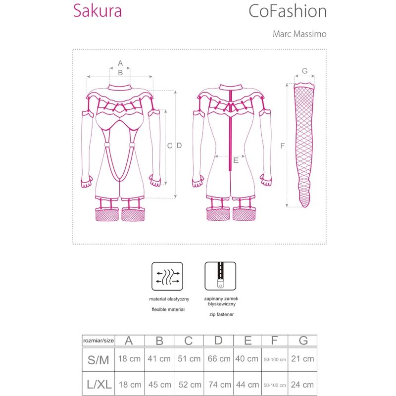 LIVCO CORSETTI FASHION - SAKURA CF 90357 KOMBINEZON + DŁUGIE RĘKAWICZKI + PAS DO POŃCZOSZKÓW CZARNY S/M