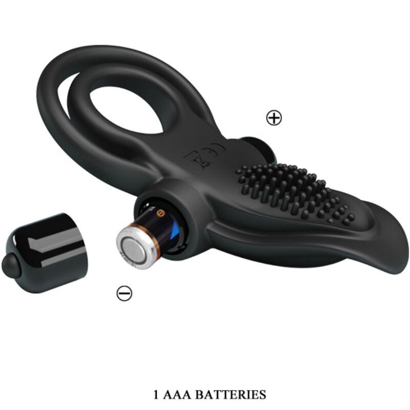 PRETTY LOVE - PODWÓJNY PIERŚCIEŃ WIBRACYJNY + STYMULATOR ŁECHTACZKI 10 WIBRACJI CZARNY