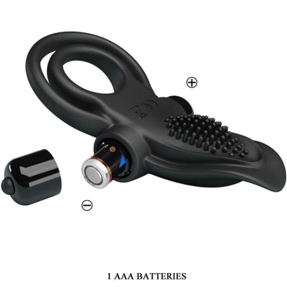 PRETTY LOVE - PODWÓJNY PIERŚCIEŃ WIBRACYJNY + STYMULATOR ŁECHTACZKI 10 WIBRACJI CZARNY