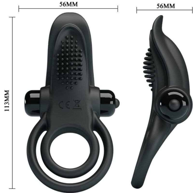 PRETTY LOVE - PODWÓJNY PIERŚCIEŃ WIBRACYJNY + STYMULATOR ŁECHTACZKI 10 WIBRACJI CZARNY