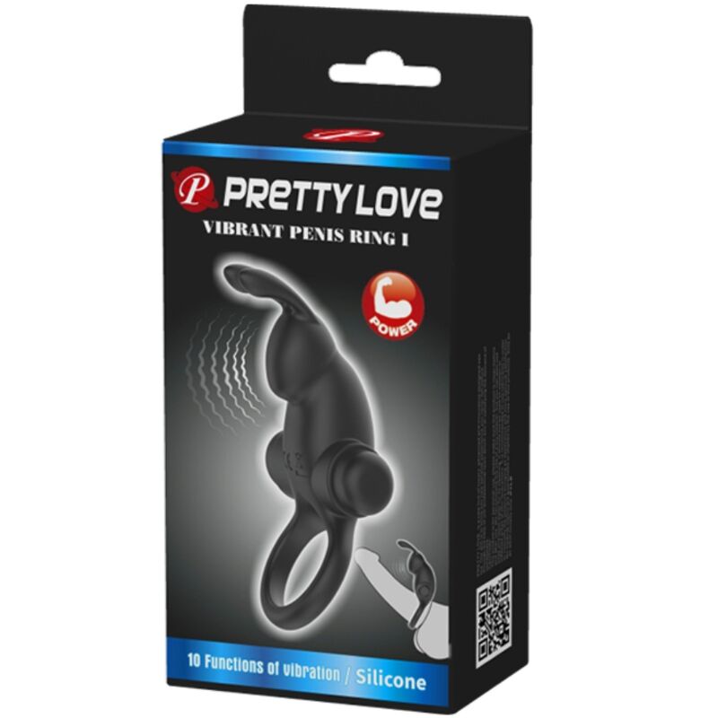PRETTY LOVE - PIERŚCIEŃ WIBRACYJNY + STYMULATOR ŁECHTACZKI KRÓLIK 10 WIBRACJI CZARNY