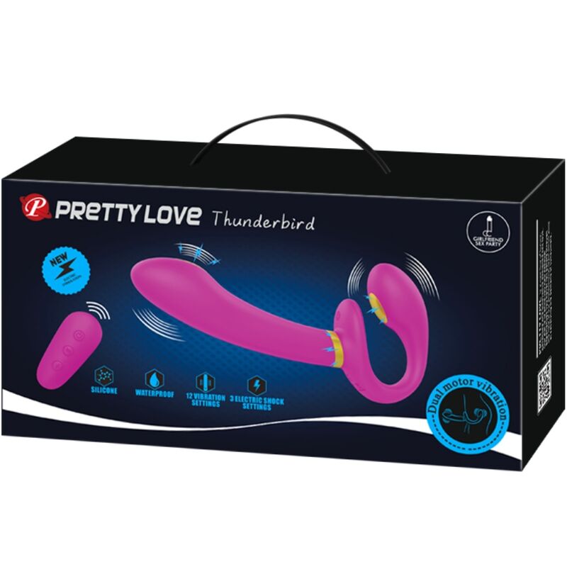 PRETTY LOVE - THUNDERBIRD PODWÓJNY WIBRATOR STRAP-ON Z PILOTEM FIOLETOWY