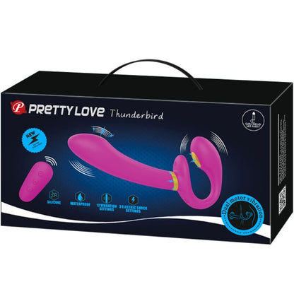 PRETTY LOVE - THUNDERBIRD PODWÓJNY WIBRATOR STRAP-ON Z PILOTEM FIOLETOWY