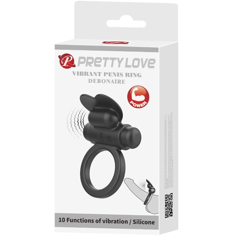PRETTY LOVE - DEBONAIRE WIBRACYJNY PIERŚCIEŃ KRÓLIK 10 WIBRACJI CZARNY