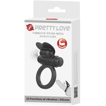 PRETTY LOVE - DEBONAIRE WIBRACYJNY PIERŚCIEŃ KRÓLIK 10 WIBRACJI CZARNY