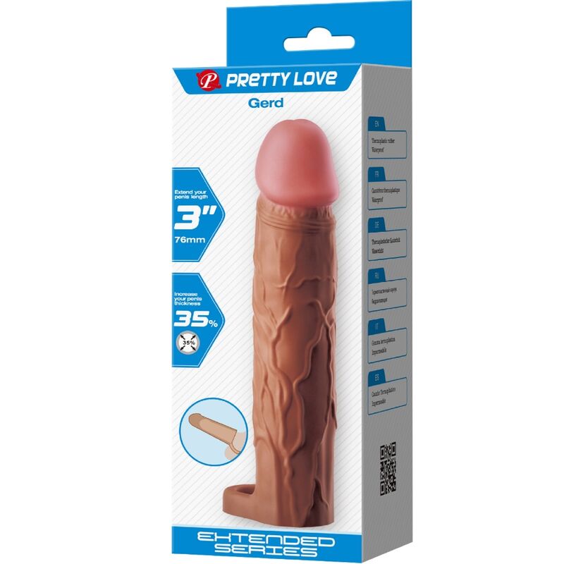 PRETTY LOVE - RĘKAW NA PENIS GERD Z PRZEDŁUŻENIEM 7,6 CM MULATTO