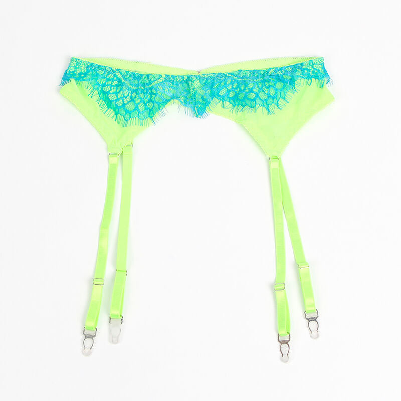 SUBBLIME - 955311 KOMPLET BIUSTONOSZA Z KORONKĄ I PASKAMI DO POŃCZOSZNIC ZIELONY I NIEBIESKI S/M