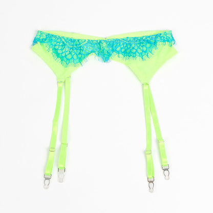 SUBBLIME - 955328 KOMPLET BIUSTONOSZA Z KORONKĄ I PASKAMI DO POŃCZOSZNIC ZIELONY I NIEBIESKI L/XL