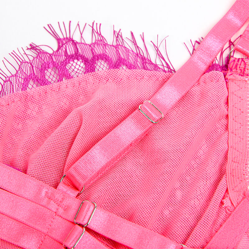 SUBBLIME - 955366 KOMPLET BIUSTONOSZA Z KORONKĄ I PASKAMI DO POŃCZOSZNIC RÓŻOWY I FIOLETOWY L/XL