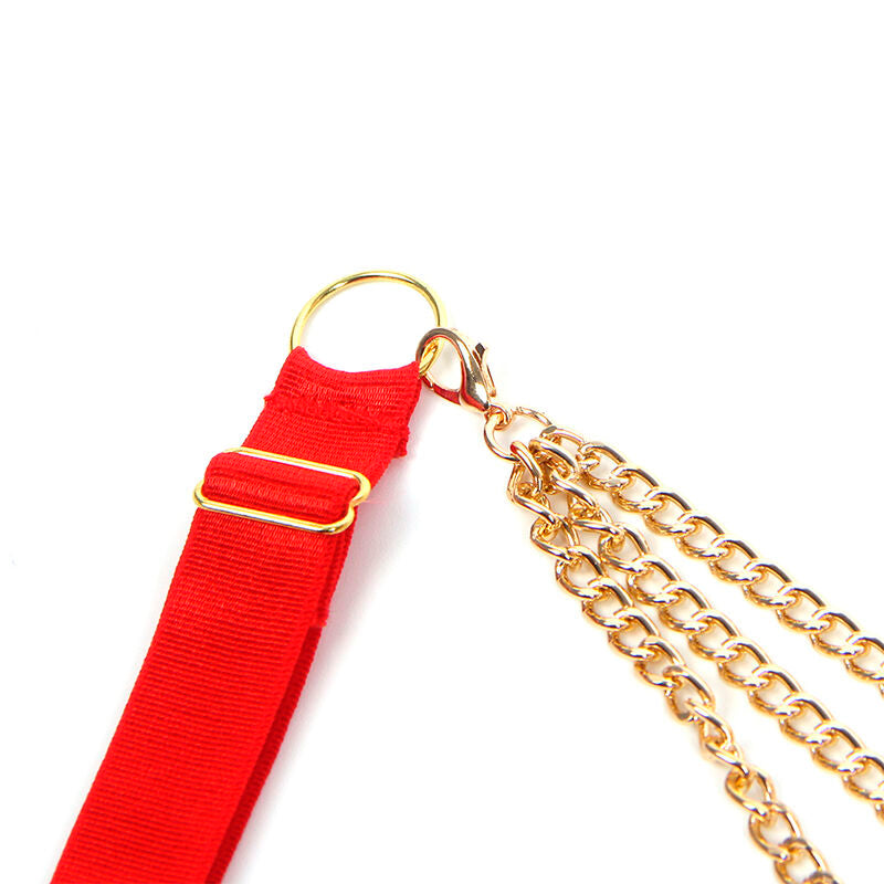 SUBBLIME - 955526 KOMPLET BIUSTONOSZA Z ŁAŃCUSZKAMI I SIATKĄ SERCE CZERWONY L/XL