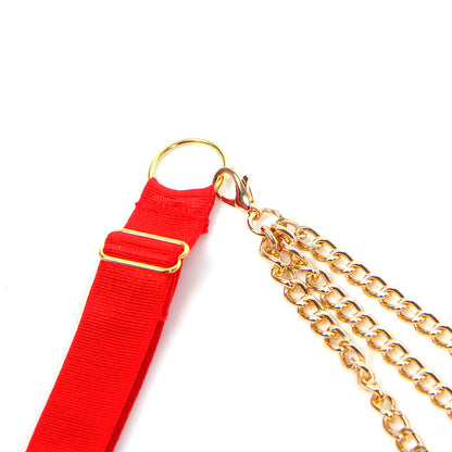 SUBBLIME - 955526 KOMPLET BIUSTONOSZA Z ŁAŃCUSZKAMI I SIATKĄ SERCE CZERWONY L/XL